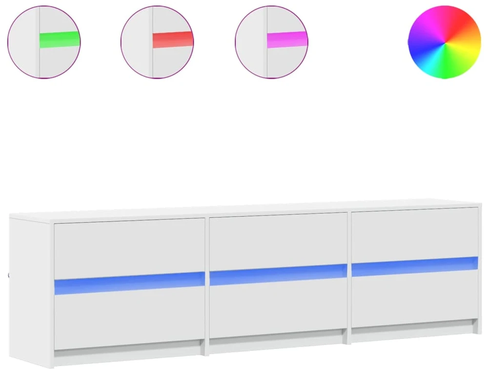TV staliukas Televizoriaus spintelė su LED, balta, 180x34x50cm, mediena