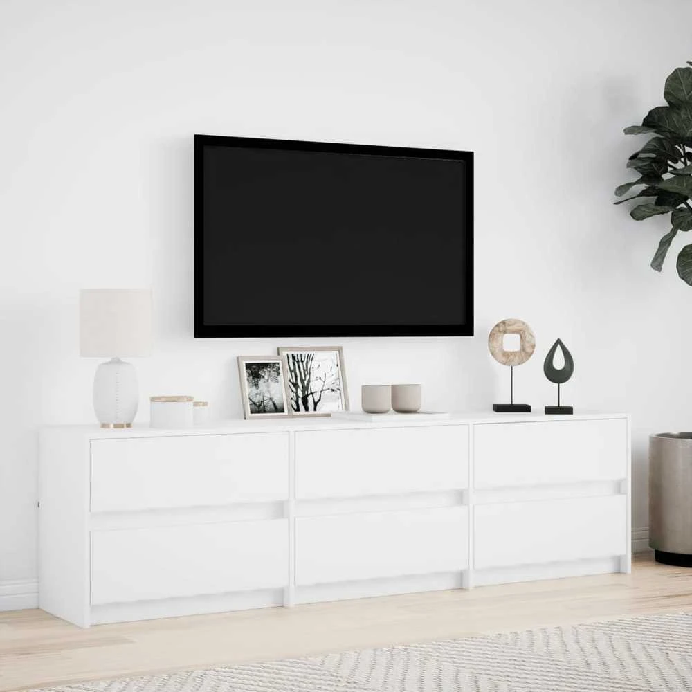 TV staliukas Televizoriaus spintelė su LED, balta, 180x34x50cm, mediena