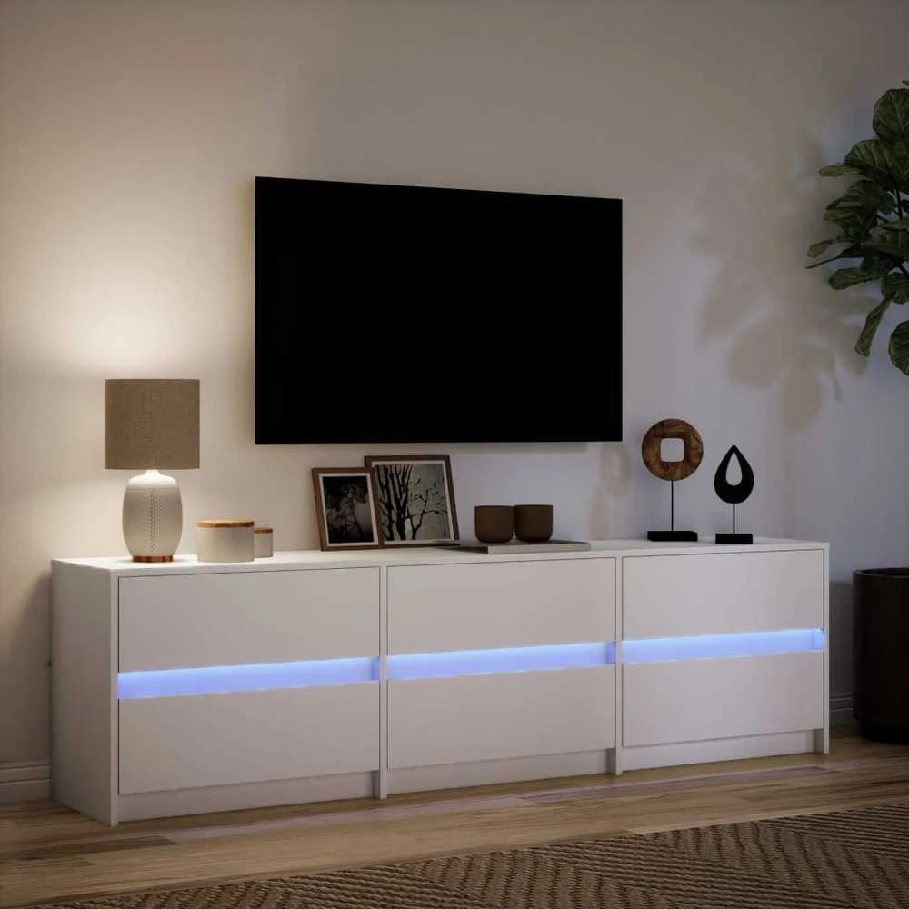 TV staliukas Televizoriaus spintelė su LED, balta, 180x34x50cm, mediena