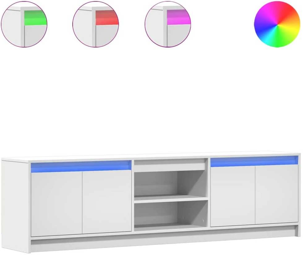 TV staliukas Televizoriaus spintelė su LED, balta, 180x34x50cm, mediena