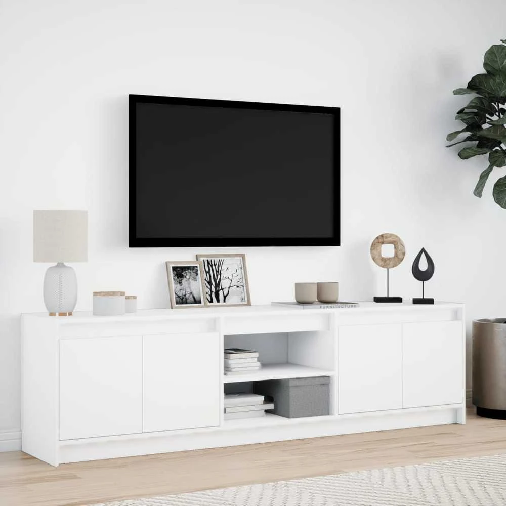 TV staliukas Televizoriaus spintelė su LED, balta, 180x34x50cm, mediena