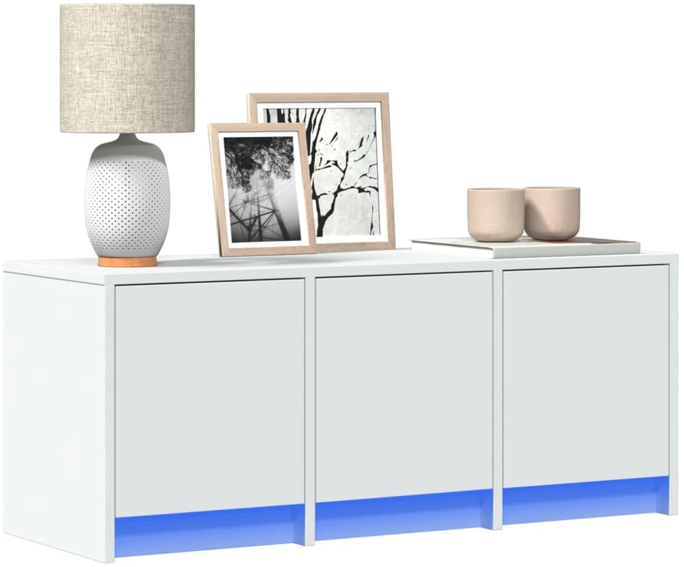 TV staliukas Televizoriaus spintelė su LED, balta, 97x34x40cm, mediena