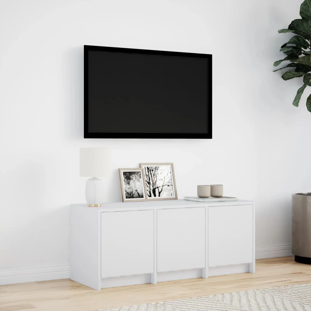 TV staliukas Televizoriaus spintelė su LED, balta, 97x34x40cm, mediena