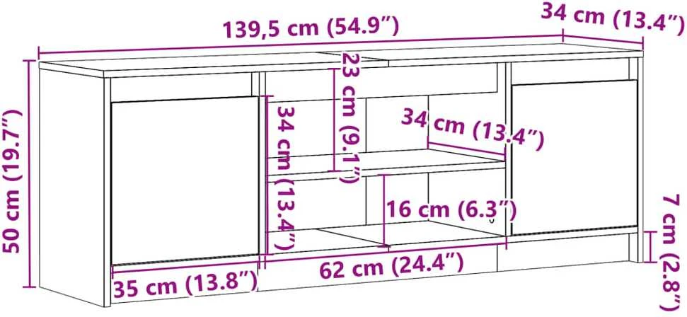TV staliukas Televizoriaus spintelė su LED, betono, 139,5x34x50cm, mediena
