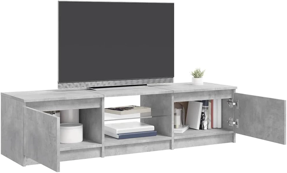 TV staliukas Televizoriaus spintelė su LED, betono pilka, 140x40x35,5cm