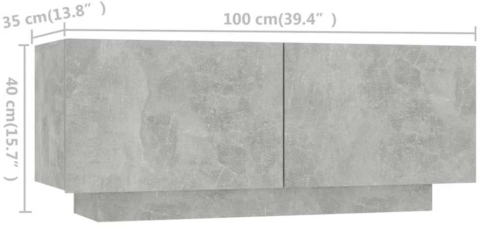TV staliukas Televizoriaus spintelė su LED, betono pilka, 300x35x40cm