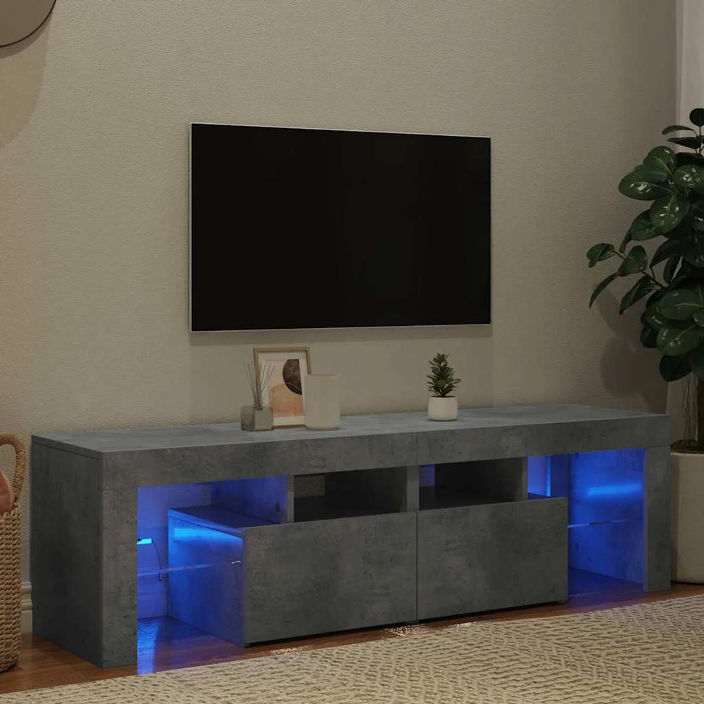 TV staliukas Televizoriaus spintelė su LED, betono pilka, 140x36,5x40cm