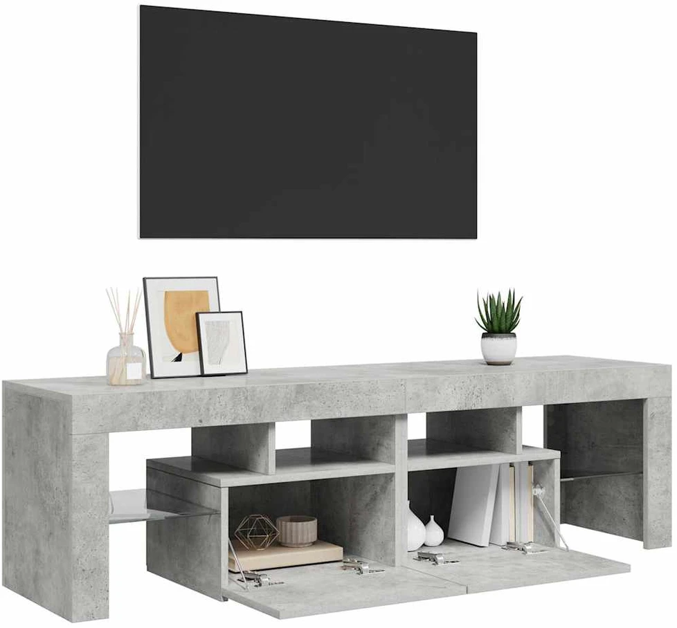 TV staliukas Televizoriaus spintelė su LED, betono pilka, 140x36,5x40cm