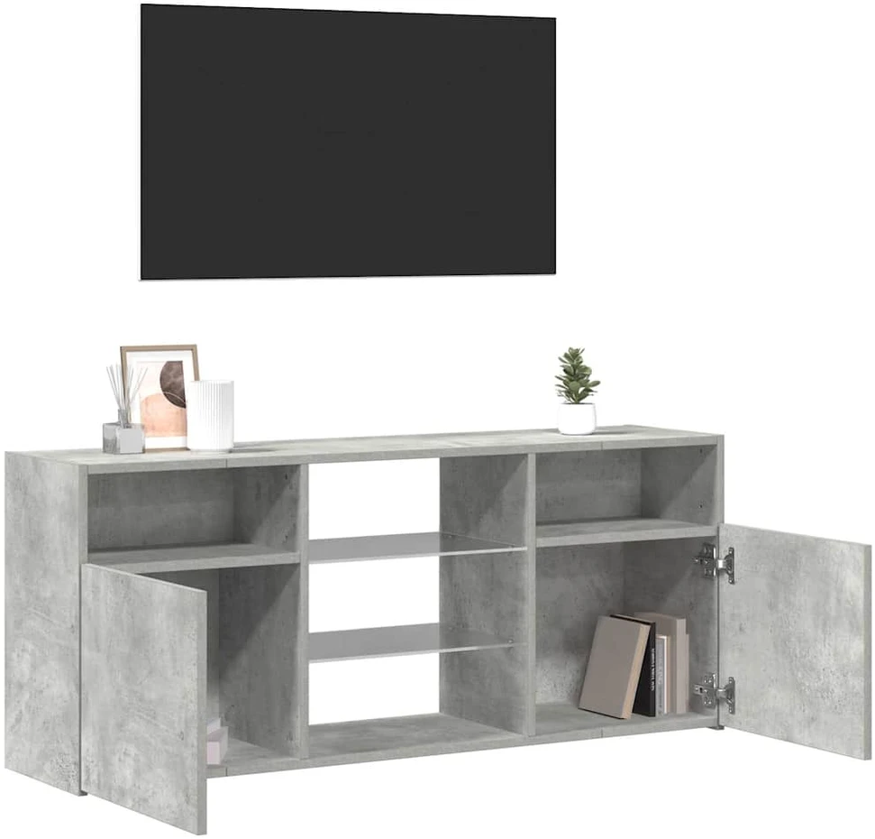 TV staliukas Televizoriaus spintelė su LED, betono pilka, 120x30x50cm