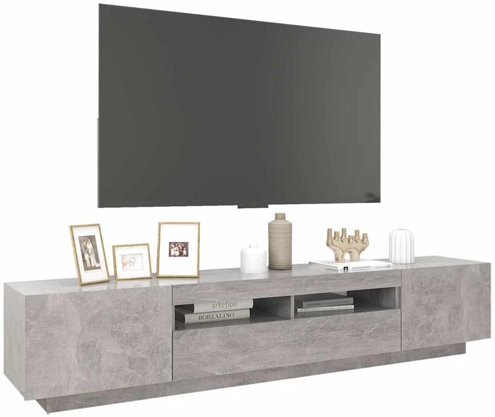 TV staliukas Televizoriaus spintelė su LED, betono pilka, 200x35x40cm
