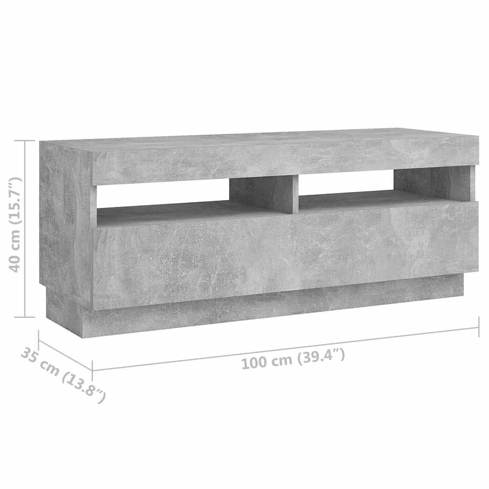 TV staliukas Televizoriaus spintelė su LED, betono pilka, 300x35x40cm