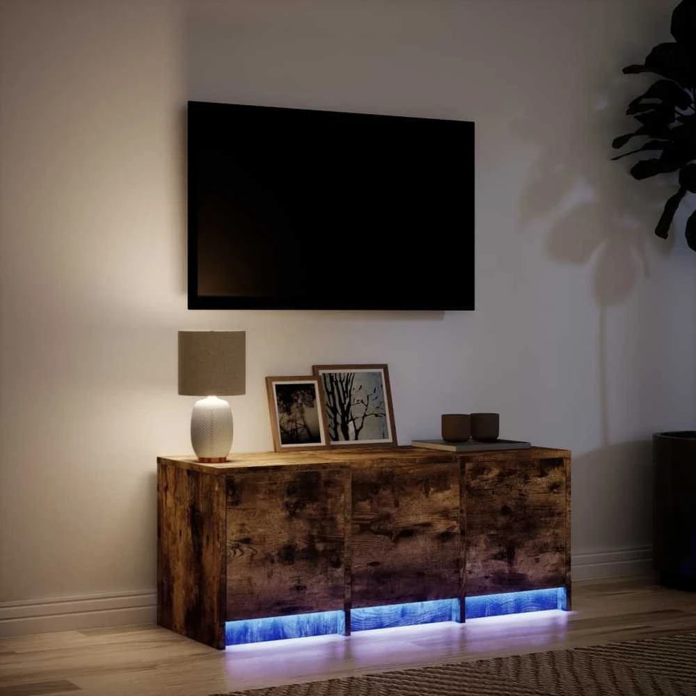 TV staliukas Televizoriaus spintelė su LED, dūminė, 97x34x40cm, mediena