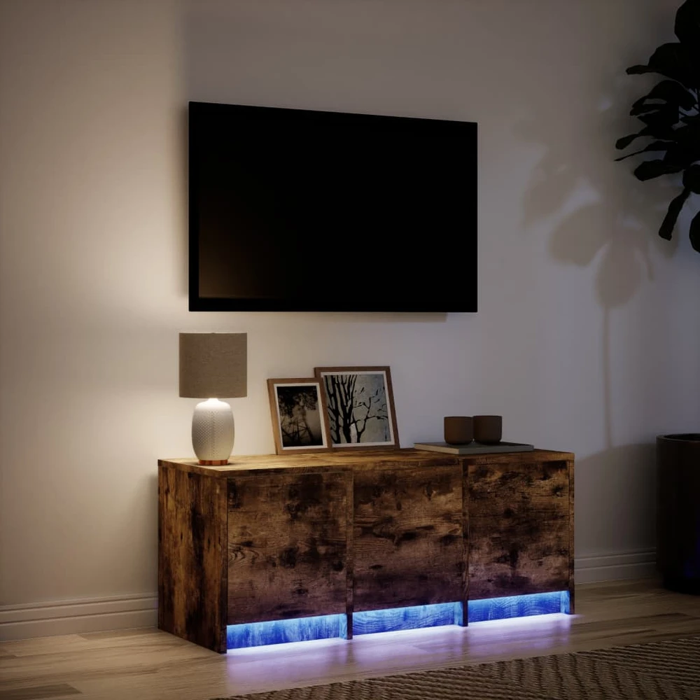 TV staliukas Televizoriaus spintelė su LED, dūminė, 97x34x40cm, mediena