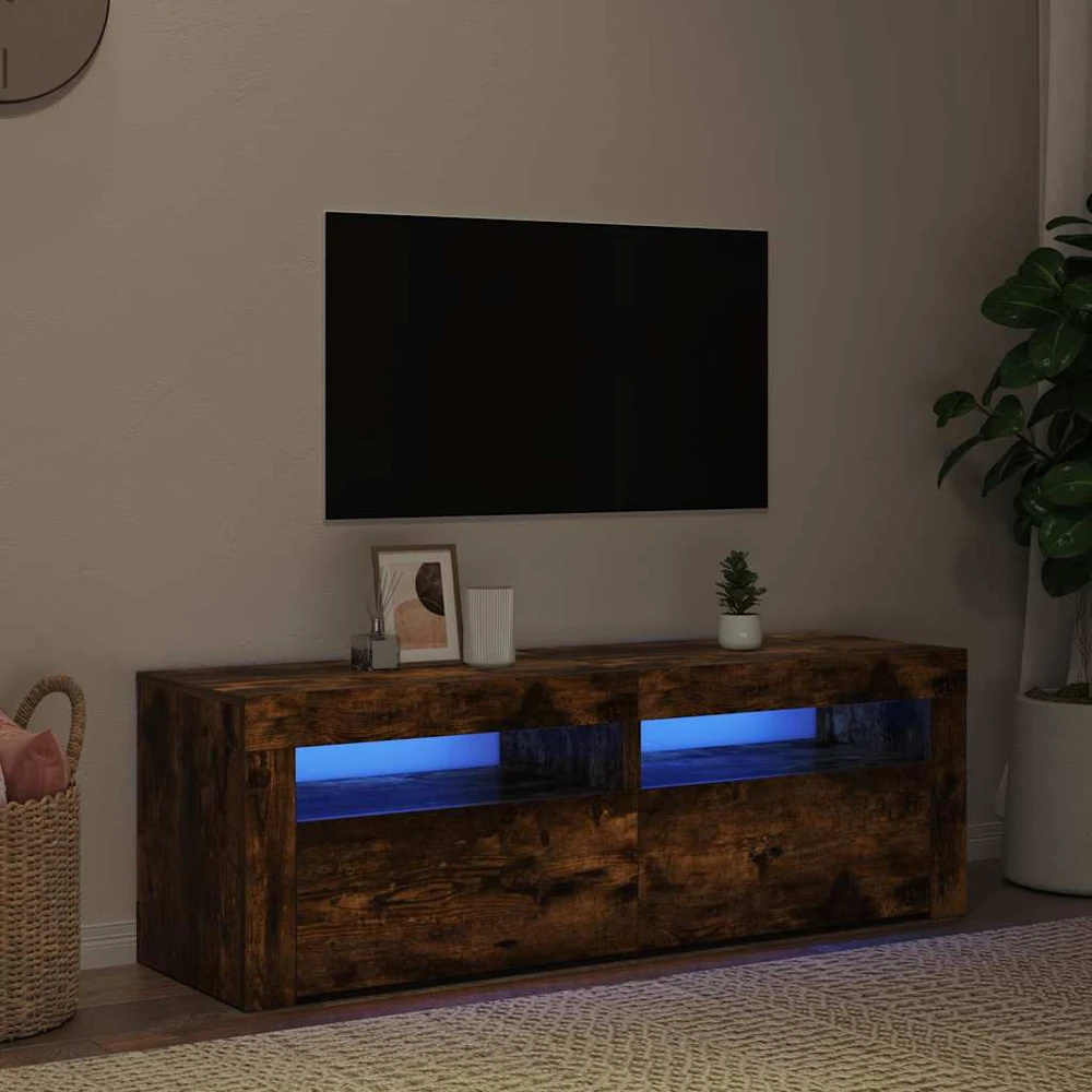 TV staliukas Televizoriaus spintelė su LED, dūminio ąžuolo, 120x35x40cm