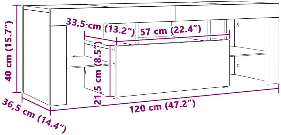 TV staliukas Televizoriaus spintelė su LED, dūminio ąžuolo, 120x35x40cm