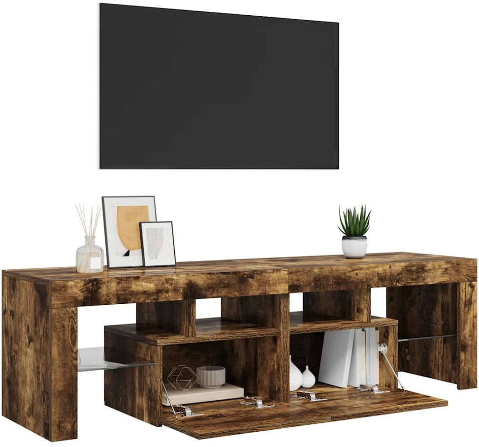 TV staliukas Televizoriaus spintelė su LED, dūminio ąžuolo, 140x36,5x40cm