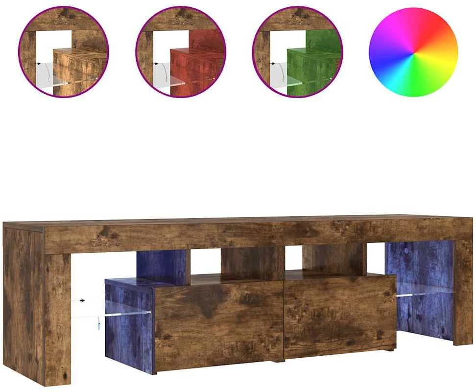TV staliukas Televizoriaus spintelė su LED, dūminio ąžuolo, 140x36,5x40cm