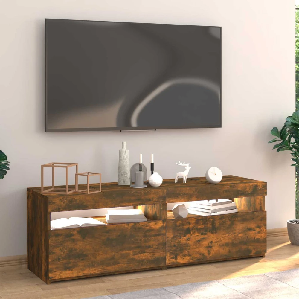TV staliukas Televizoriaus spintelė su LED, dūminio ąžuolo, 120x35x40cm