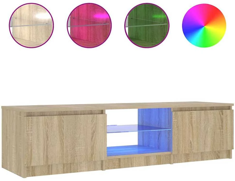 TV staliukas Televizoriaus spintelė su LED, dūminio ąžuolo, 140x40x35,5cm