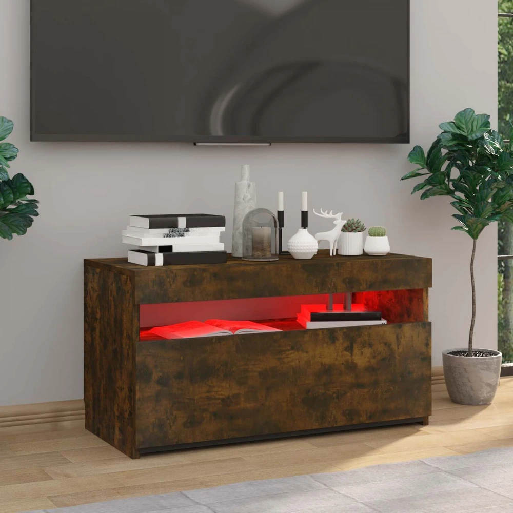 TV staliukas Televizoriaus spintelė su LED, dūminio ąžuolo, 75x35x40cm