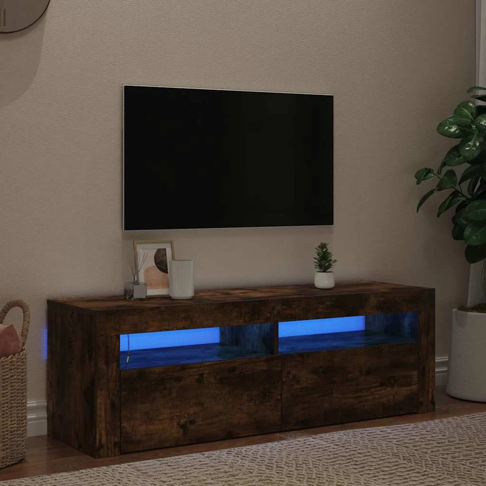 TV staliukas Televizoriaus spintelė su LED, dūminio ąžuolo, 120x35x40cm