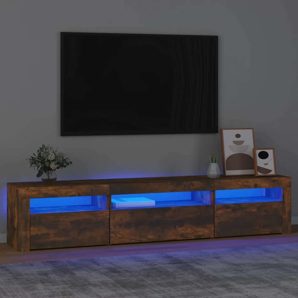 TV staliukas Televizoriaus spintelė su LED, dūminio ąžuolo, 195x35x40cm