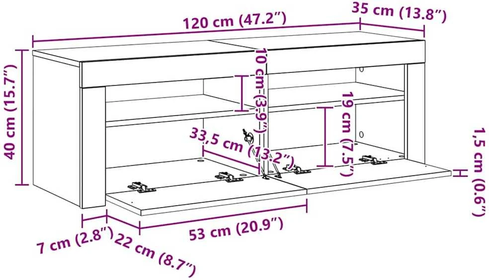TV staliukas Televizoriaus spintelė su LED, dūminio ąžuolo, 120x35x40cm