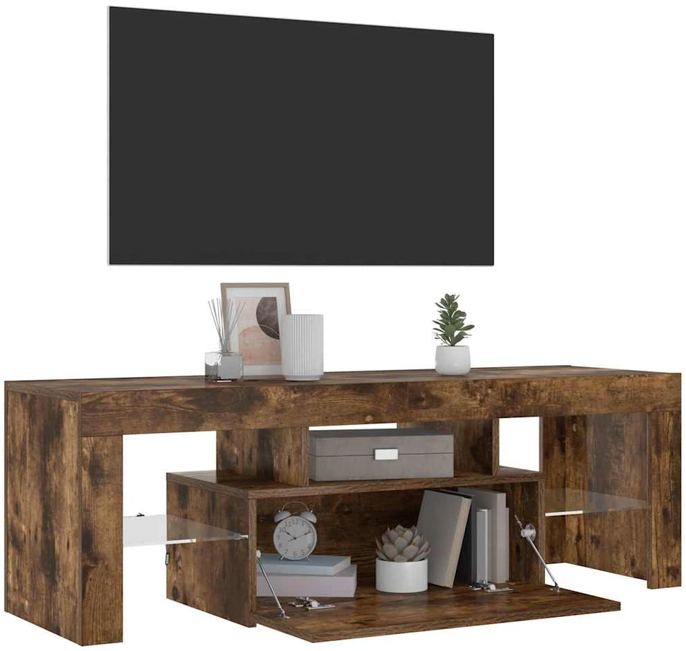 TV staliukas Televizoriaus spintelė su LED, dūminio ąžuolo, 120x35x40cm