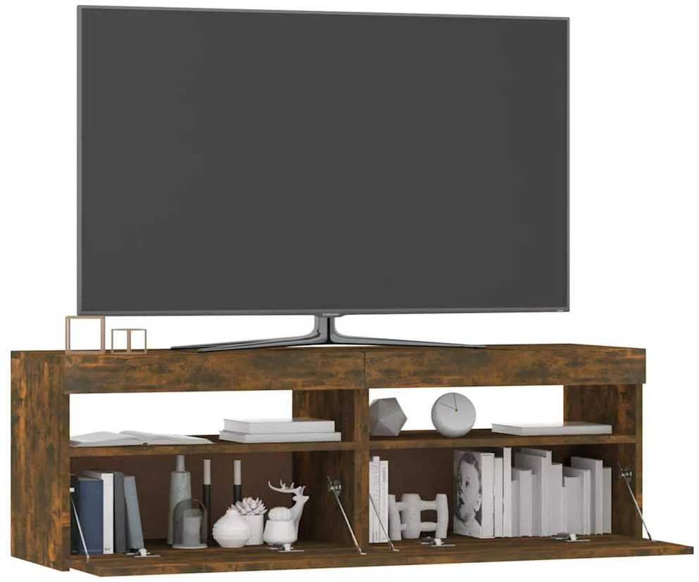 TV staliukas Televizoriaus spintelė su LED, dūminio ąžuolo, 120x35x40cm