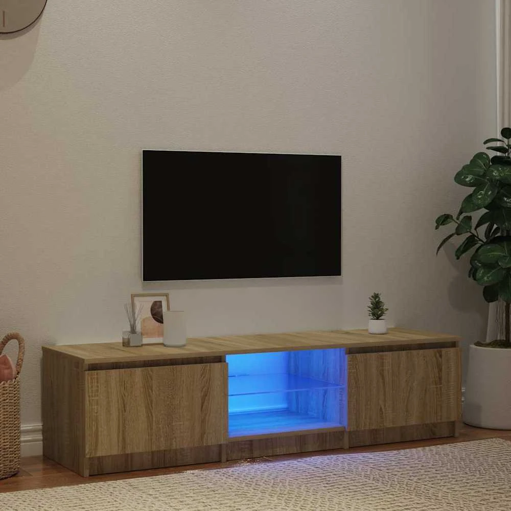 TV staliukas Televizoriaus spintelė su LED, dūminio ąžuolo, 140x40x35,5cm