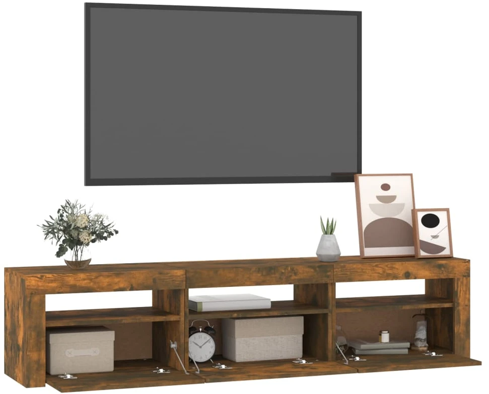 TV staliukas Televizoriaus spintelė su LED, dūminio ąžuolo, 180x35x40cm