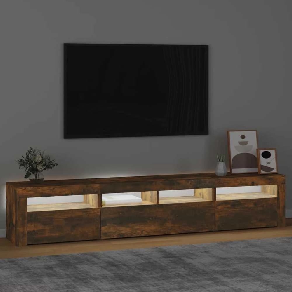 TV staliukas Televizoriaus spintelė su LED, dūminio ąžuolo, 210x35x40cm