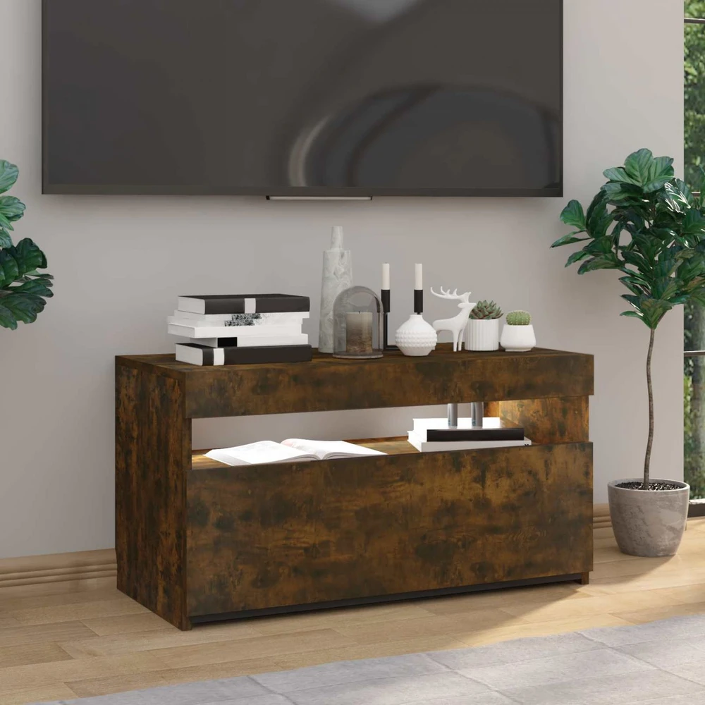 TV staliukas Televizoriaus spintelė su LED, dūminio ąžuolo, 75x35x40cm