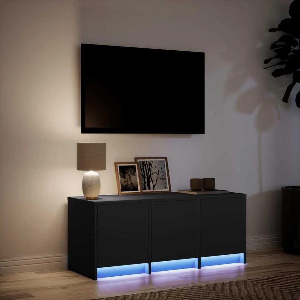 TV staliukas Televizoriaus spintelė su LED, juoda, 97x34x40cm, mediena