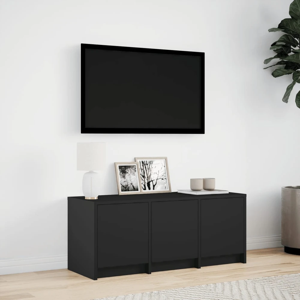 TV staliukas Televizoriaus spintelė su LED, juoda, 97x34x40cm, mediena
