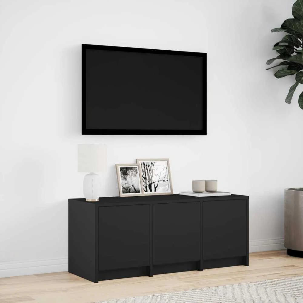 TV staliukas Televizoriaus spintelė su LED, juoda, 97x34x40cm, mediena