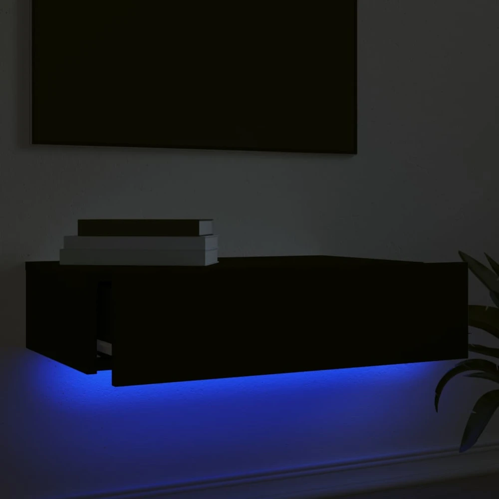 TV staliukas Televizoriaus spintelė su LED lemputėmis, juoda, 60x35x15,5cm