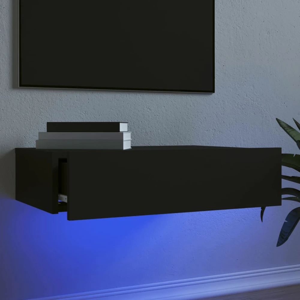 TV staliukas Televizoriaus spintelė su LED lemputėmis, juoda, 60x35x15,5cm