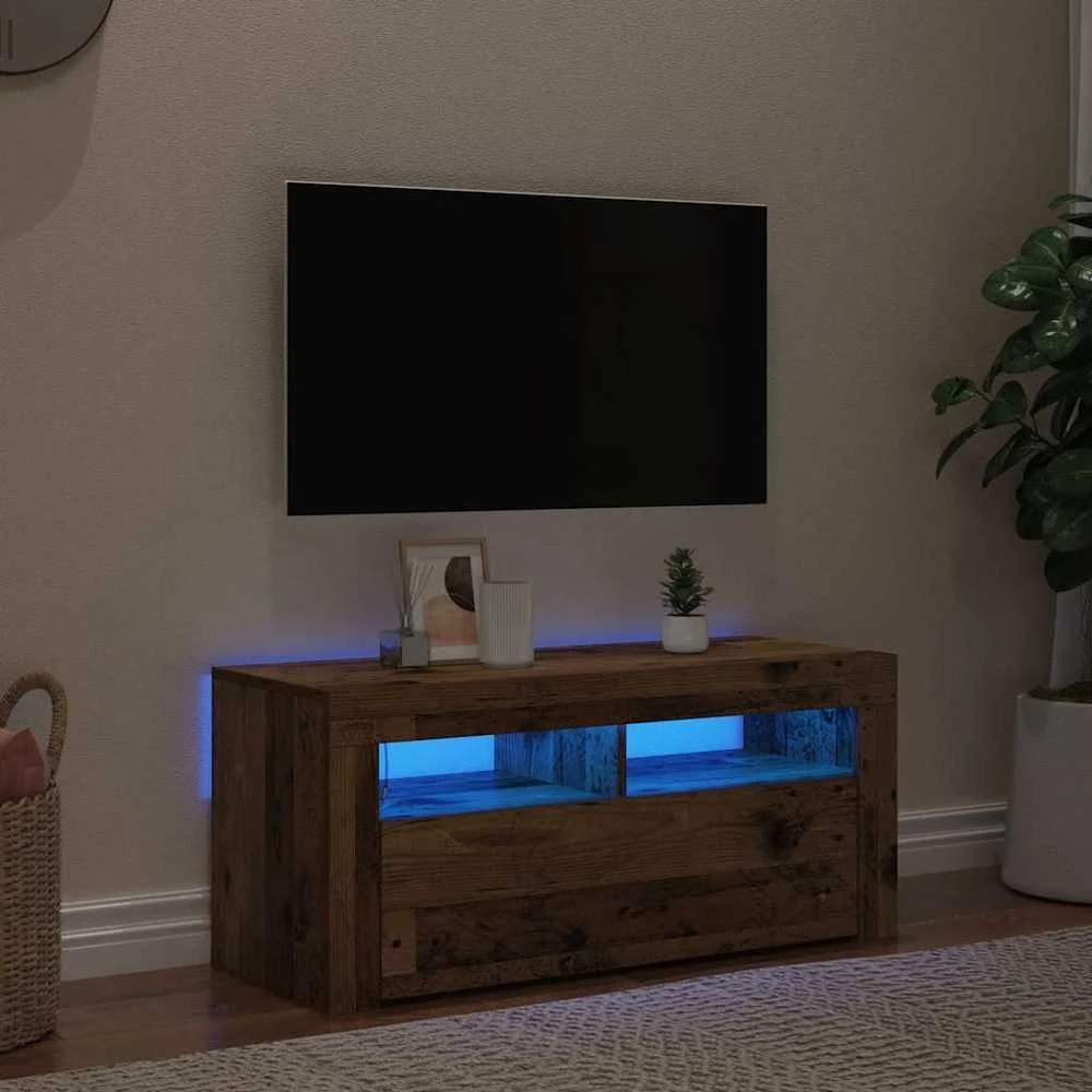 TV staliukas Televizoriaus spintelė su LED, medienos, 90x35x40cm, mediena