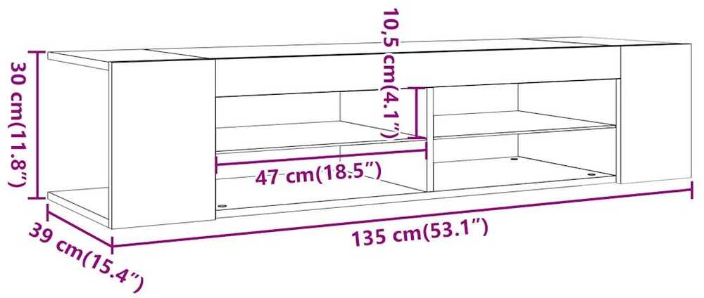TV staliukas Televizoriaus spintelė su LED, medienos, 135x39x30cm, mediena