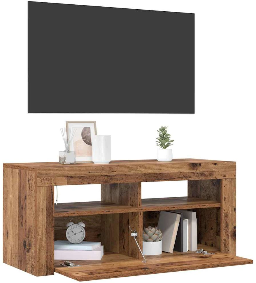TV staliukas Televizoriaus spintelė su LED, medienos, 90x35x40cm, mediena