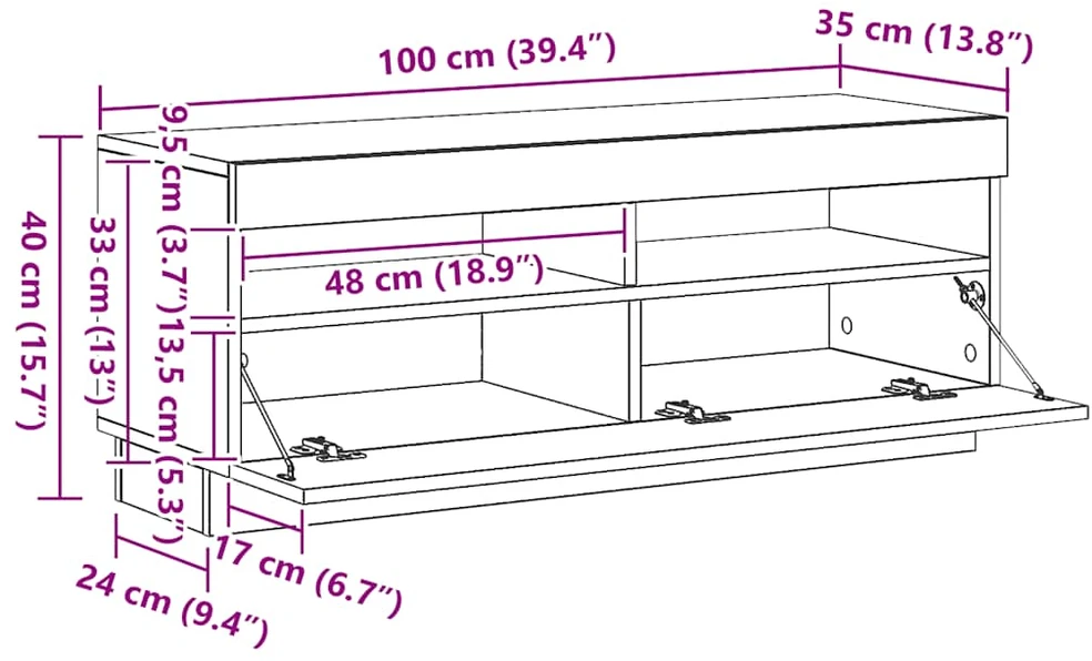 TV staliukas Televizoriaus spintelė su LED, medienos, 100x35x40cm, mediena
