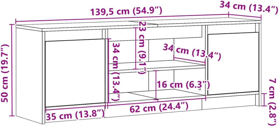TV staliukas Televizoriaus spintelė su LED, pilka, 139,5x34x50cm, mediena