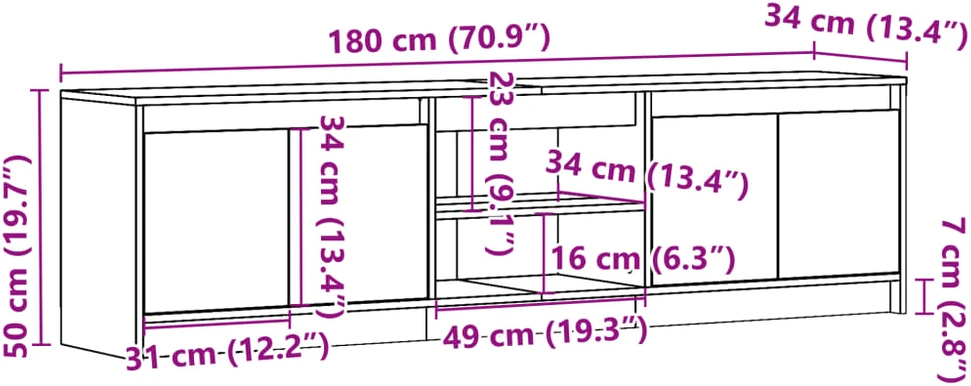 TV staliukas Televizoriaus spintelė su LED, pilka, 180x34x50cm, mediena