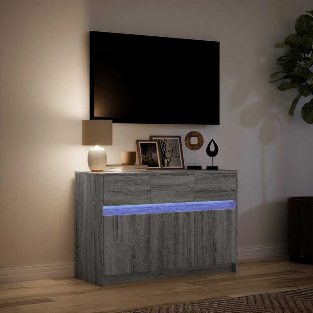 TV staliukas Televizoriaus spintelė su LED, pilka, 91x34x61cm, mediena