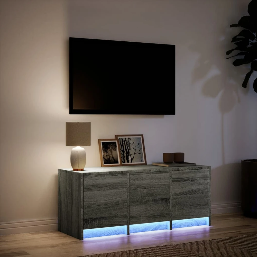 TV staliukas Televizoriaus spintelė su LED, pilka, 97x34x40cm, mediena