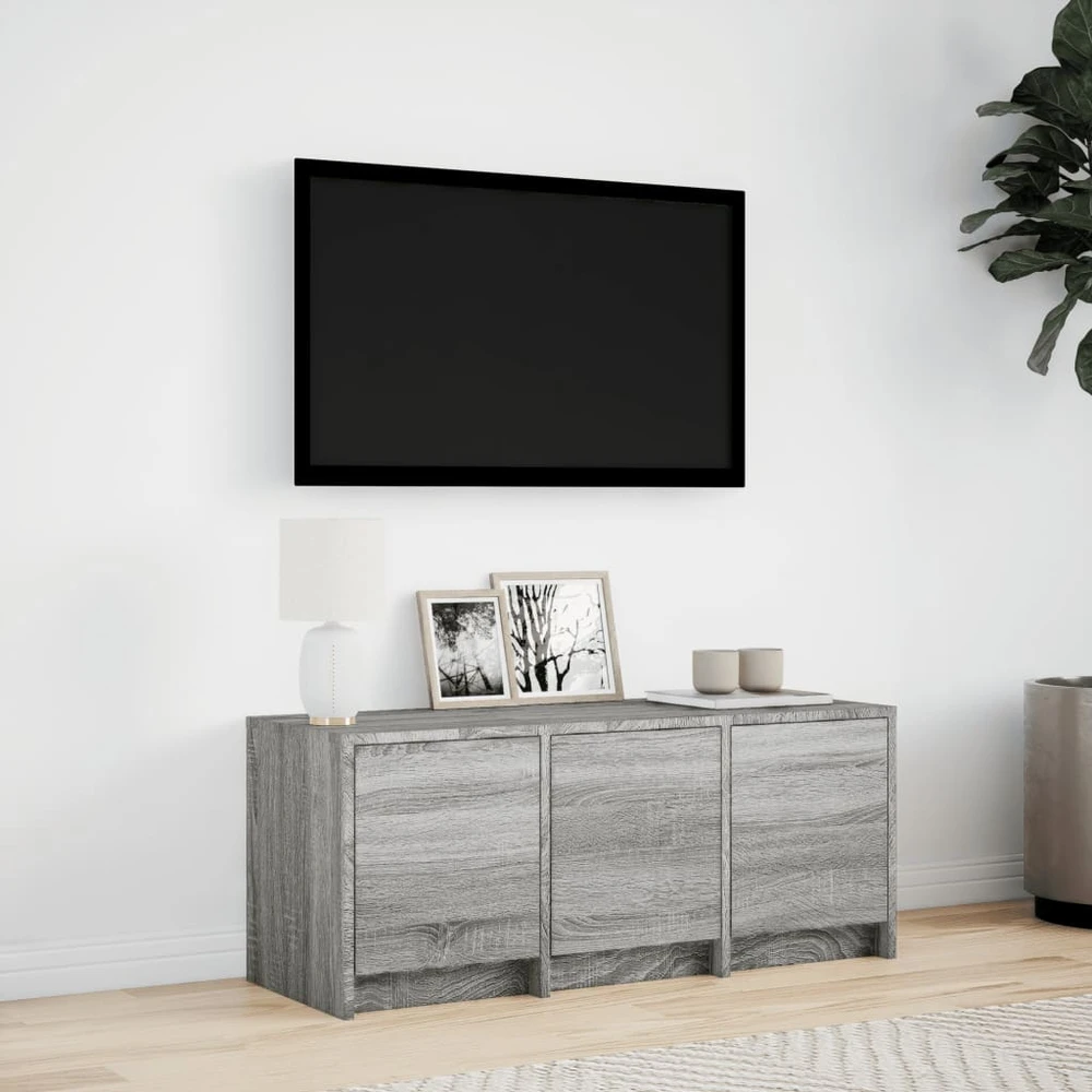 TV staliukas Televizoriaus spintelė su LED, pilka, 97x34x40cm, mediena