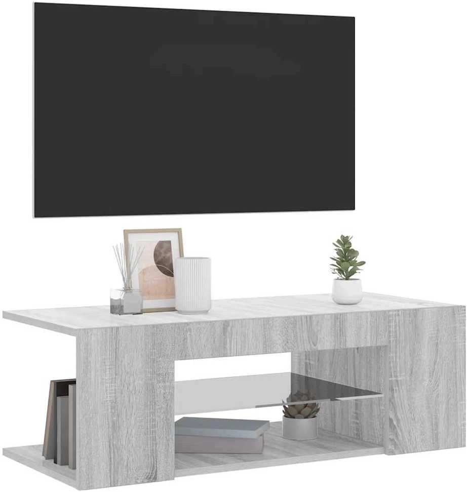 TV staliukas Televizoriaus spintelė su LED, pilka ąžuolo, 90x39x30cm