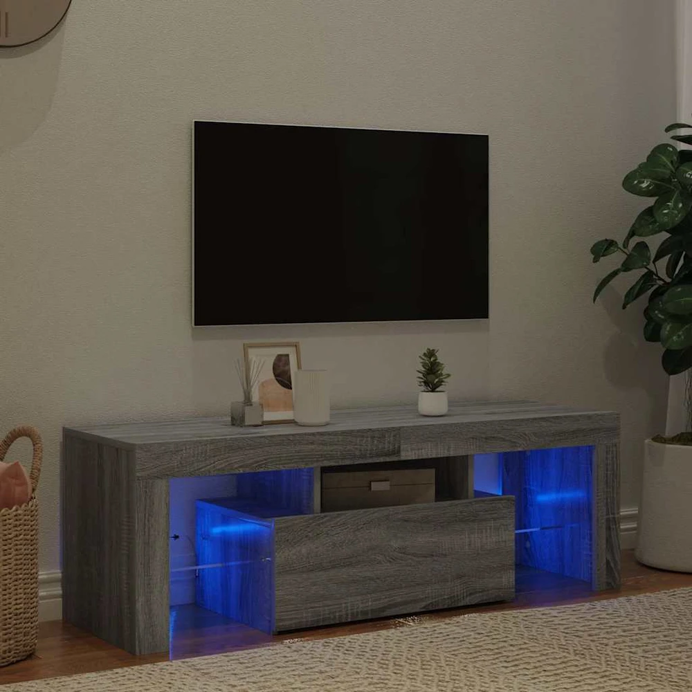 TV staliukas Televizoriaus spintelė su LED, pilka ąžuolo, 120x35x40cm