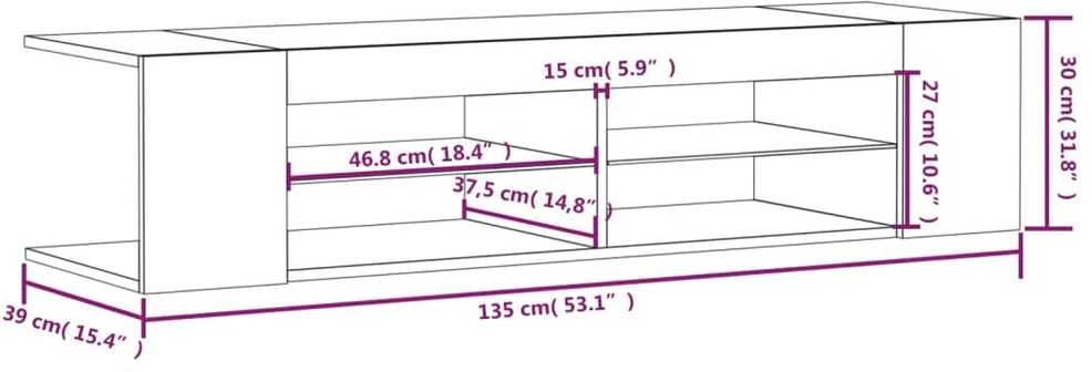 TV staliukas Televizoriaus spintelė su LED, pilka ąžuolo, 135x39x30cm